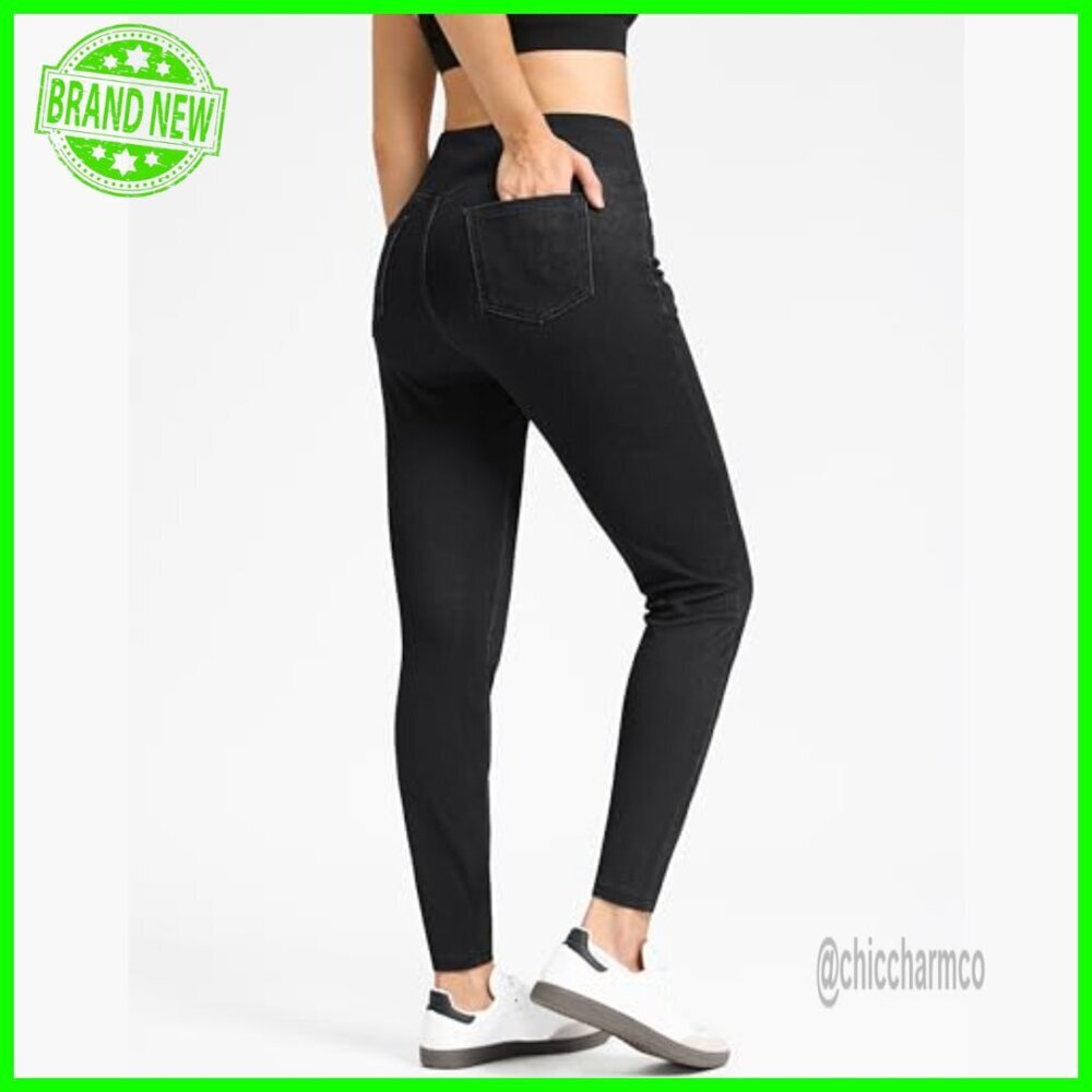 High Waisted Skinny Jeggings Tummy Control Stretchy Pull On Denim Leggings - Picture 2 of 7